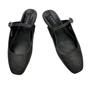 Aqua Black Raffia Mary Jane Flats, 7, NWT